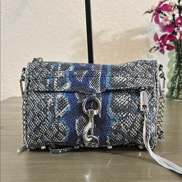 Rebecca Minkoff Blue and Black Crossbody Bag with Snakeskin Print - Picture 1 of 10